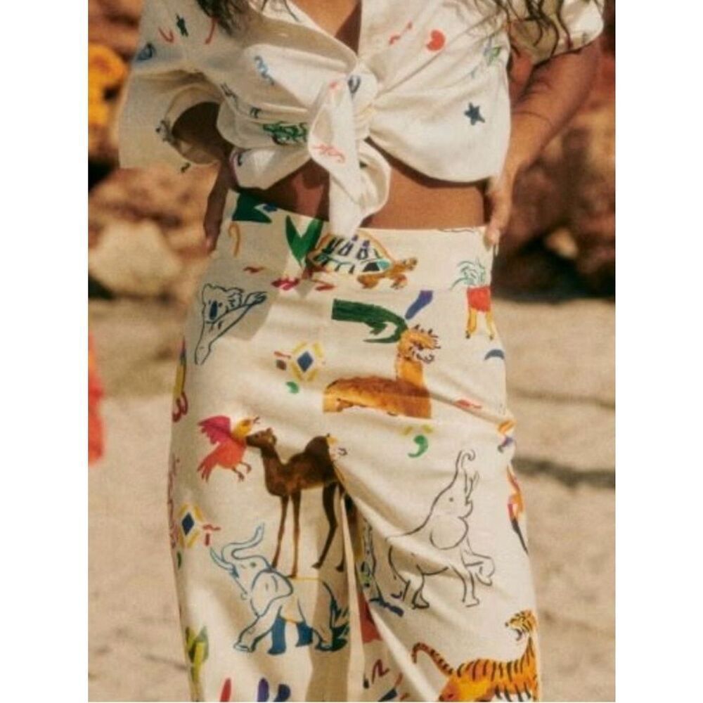 Sézane x G.Kero collab/ Jensen Trouser colorful animal print Cotton/Linen 34 S